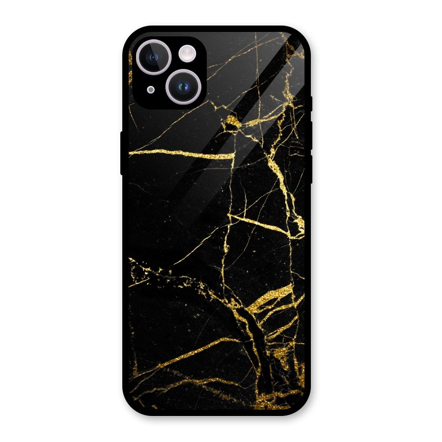 Black And Gold Design Glass Back Case for iPhone 14 Plus