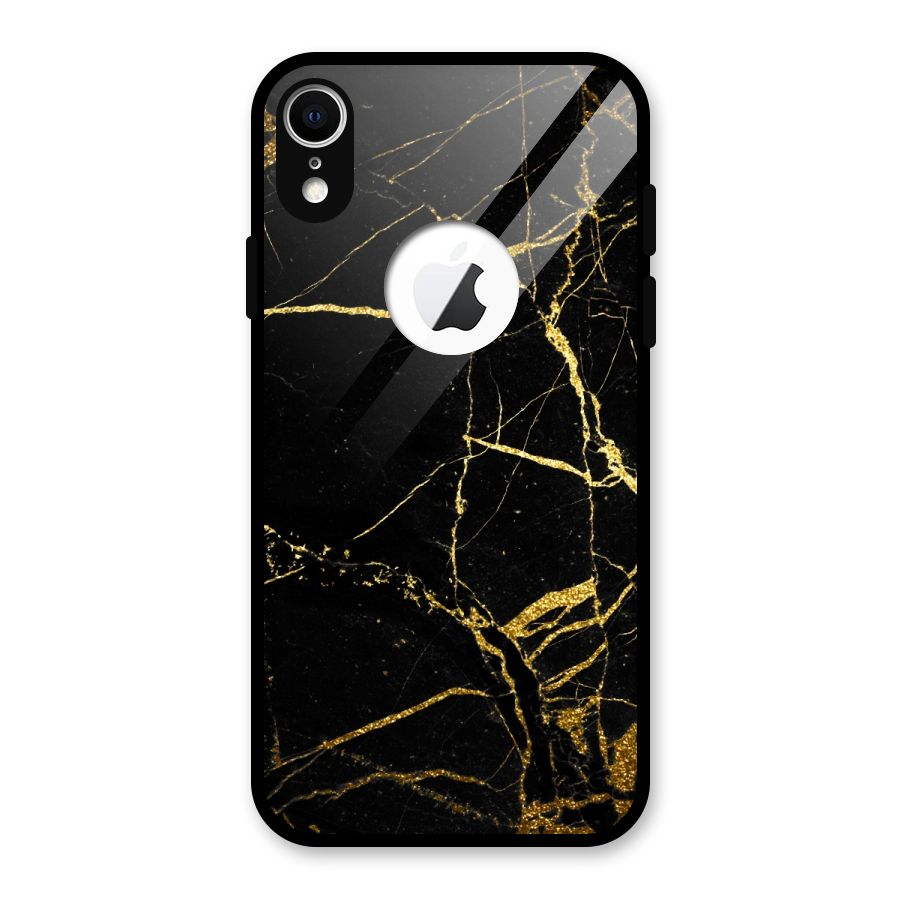 Black And Gold Design Glass Back Case for iPhone XR Logo Cut