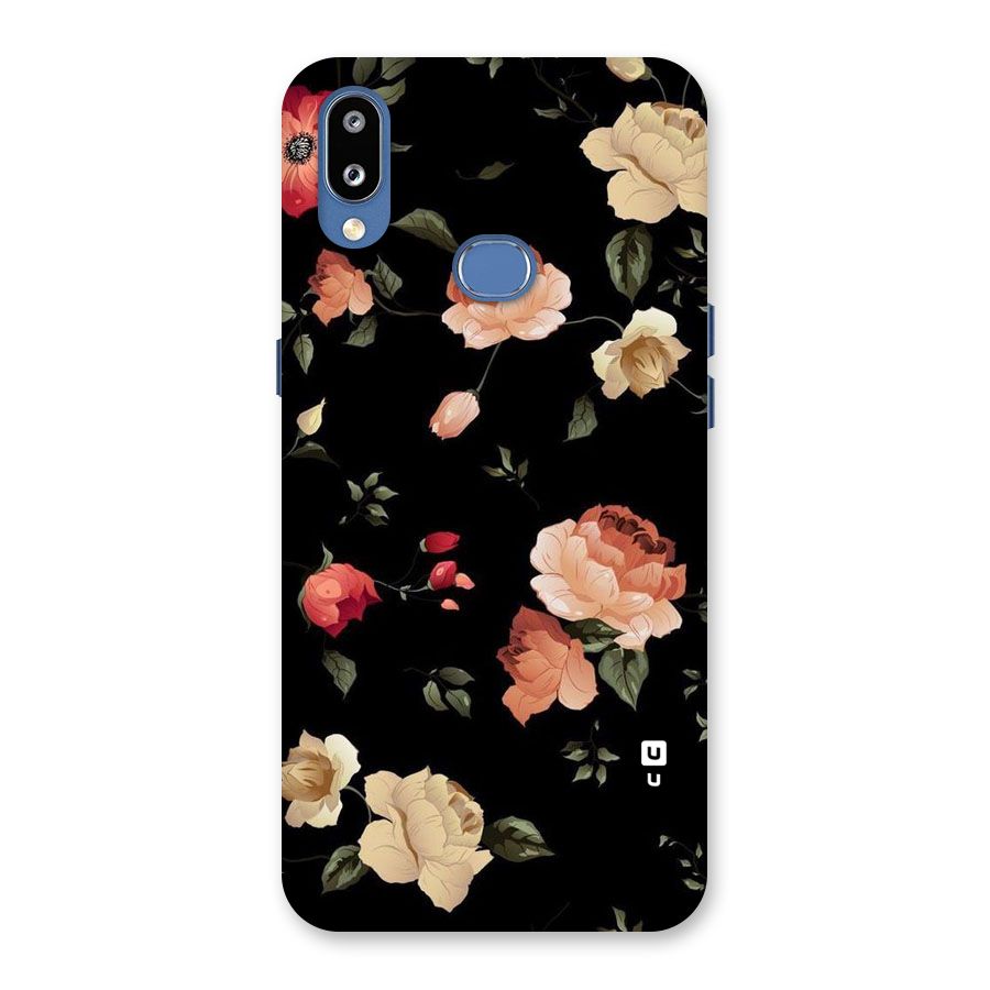 Black Artistic Floral Back Case for Galaxy M01s