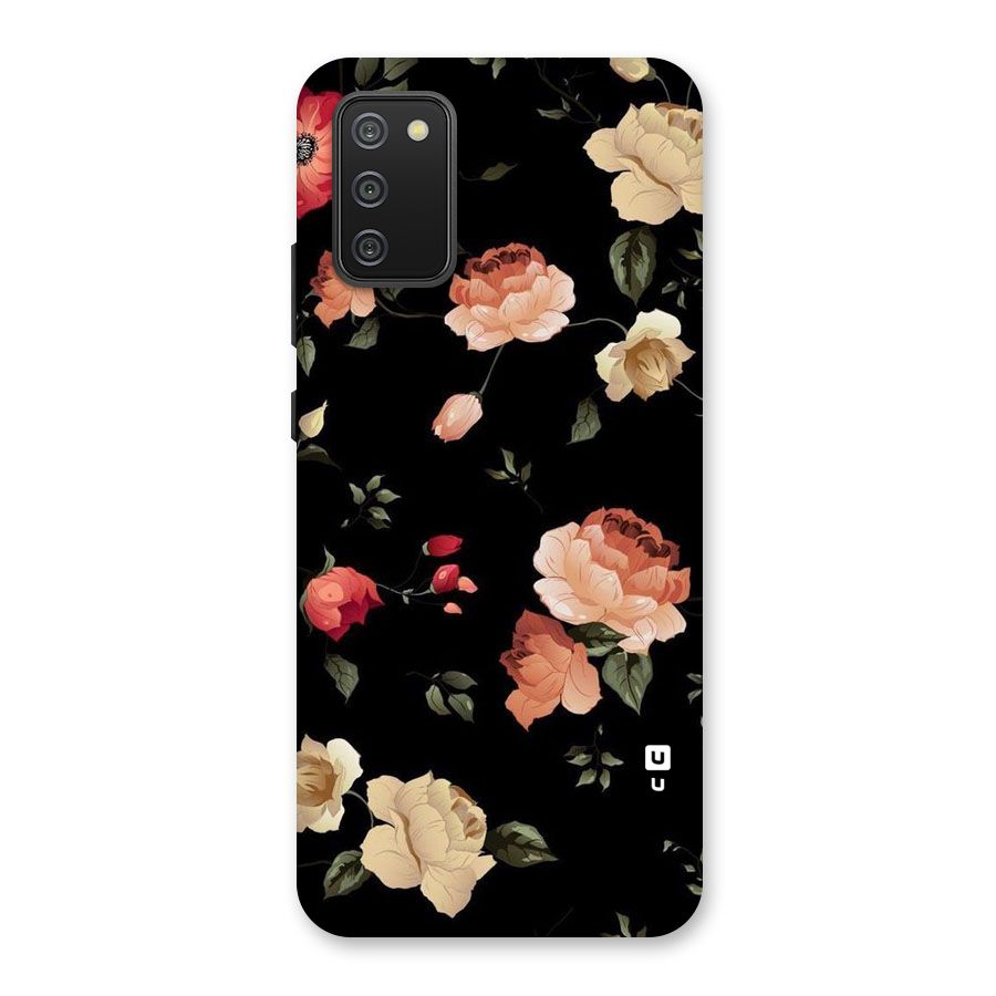 Black Artistic Floral Back Case for Galaxy M02s