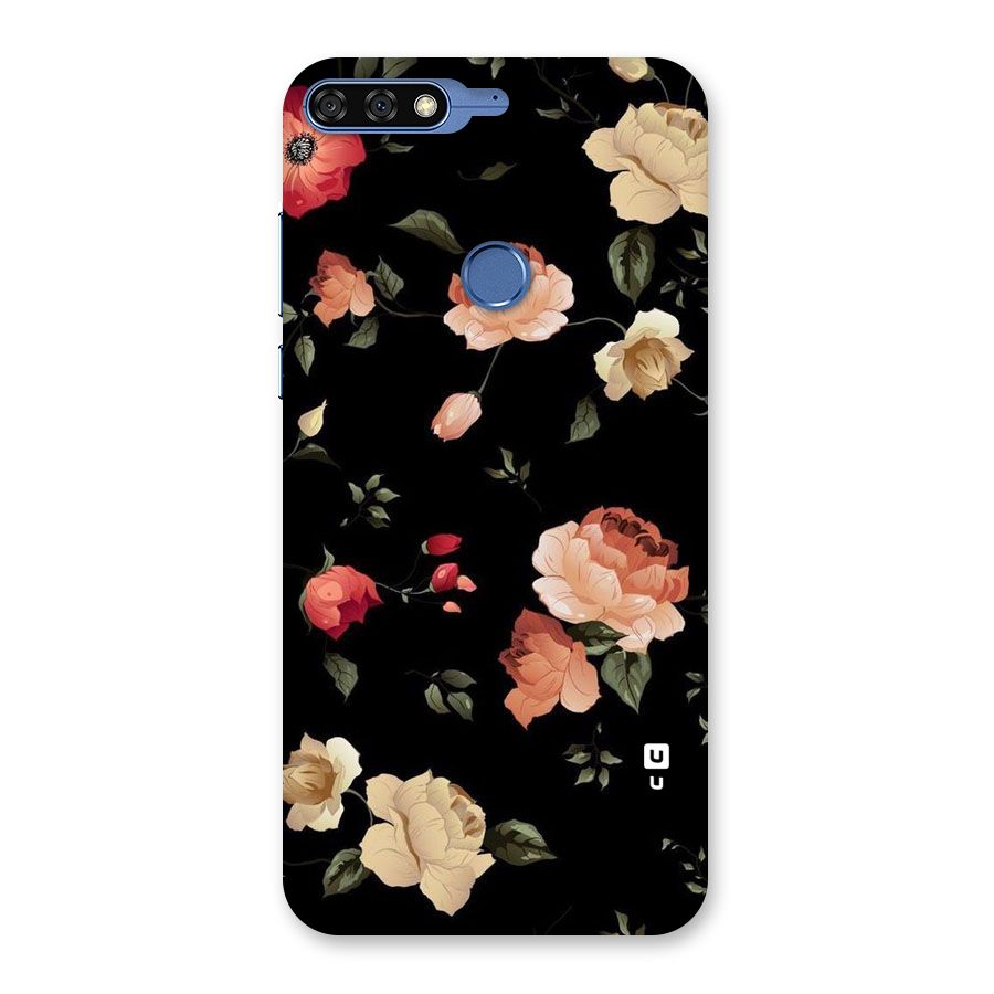 Black Artistic Floral Back Case for Honor 7C