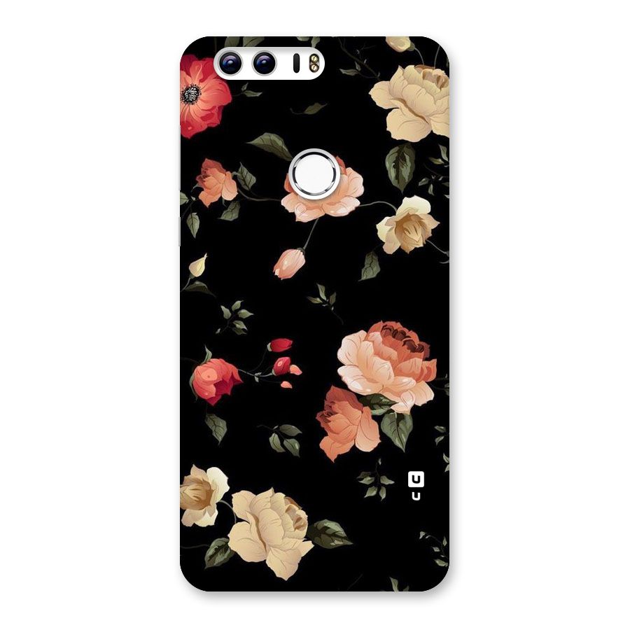 Black Artistic Floral Back Case for Honor 8
