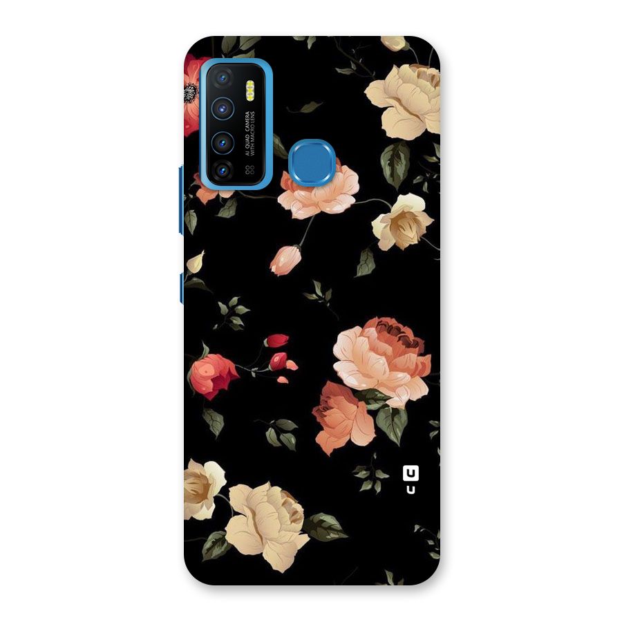 Black Artistic Floral Back Case for Infinix Hot 9