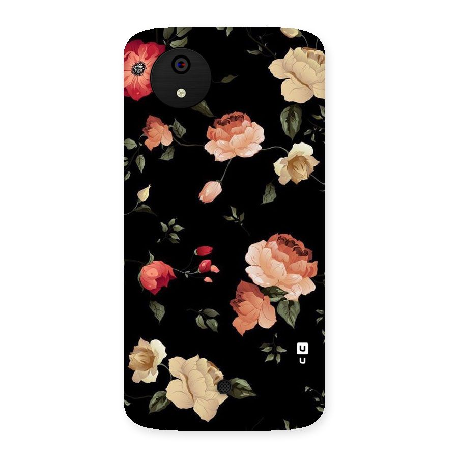 Black Artistic Floral Back Case for Micromax Canvas A1