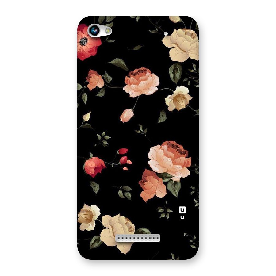 Black Artistic Floral Back Case for Micromax Hue 2