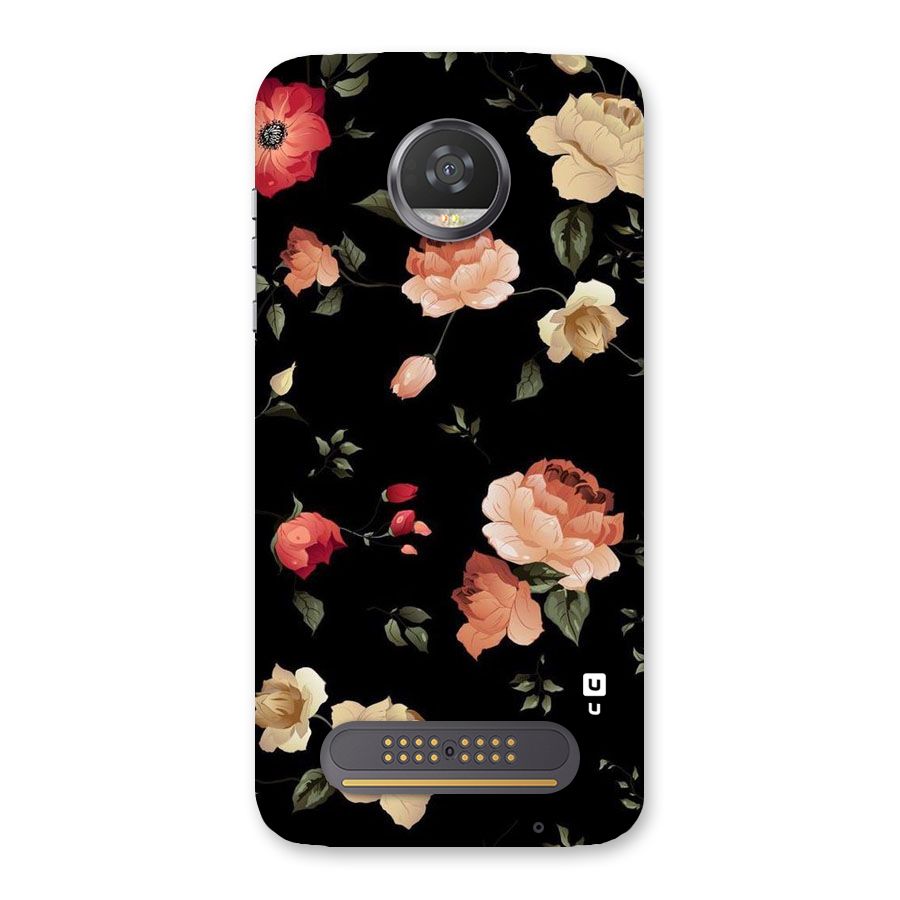 Black Artistic Floral Back Case for Moto Z2 Play