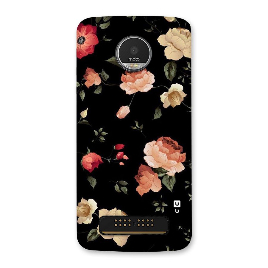 Black Artistic Floral Back Case for Moto Z Play