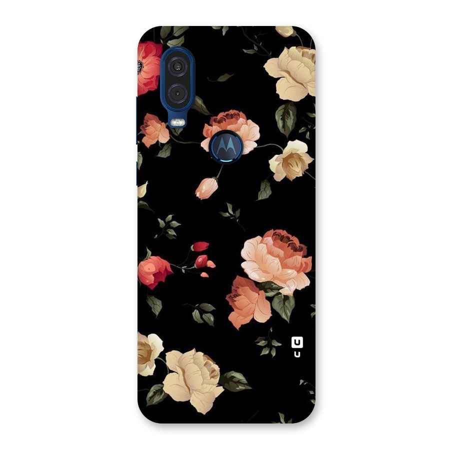 Black Artistic Floral Back Case for Motorola One Vision