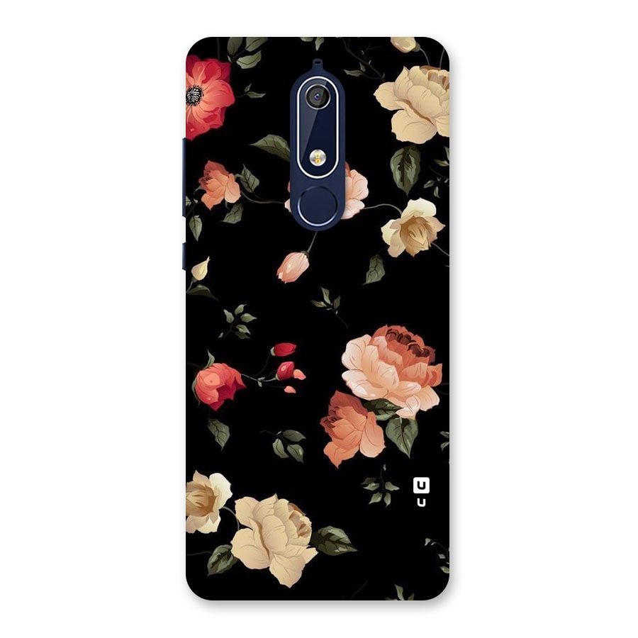 Black Artistic Floral Back Case for Nokia 5.1