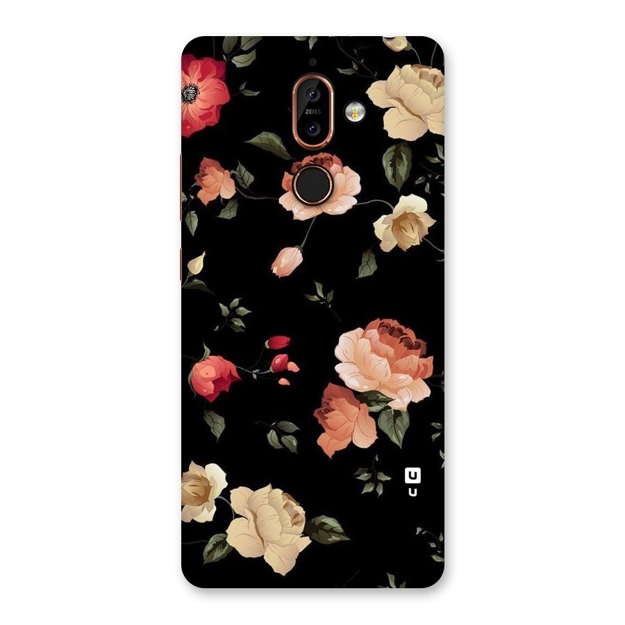 Black Artistic Floral Back Case for Nokia 7 Plus