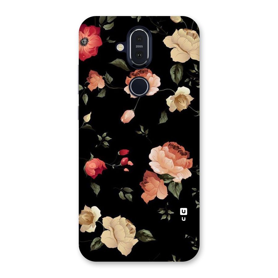 Black Artistic Floral Back Case for Nokia 8.1