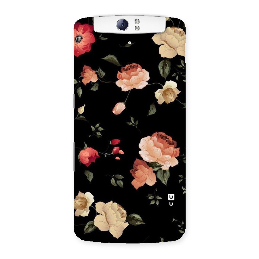 Black Artistic Floral Back Case for Oppo N1