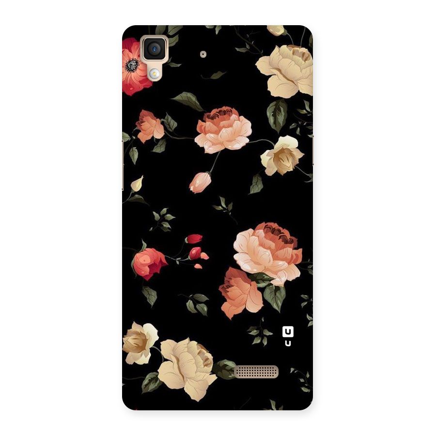 Black Artistic Floral Back Case for Oppo R7