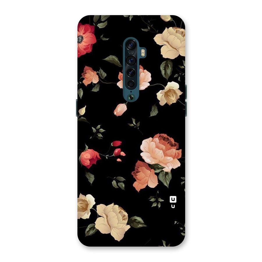 Black Artistic Floral Back Case for Oppo Reno2