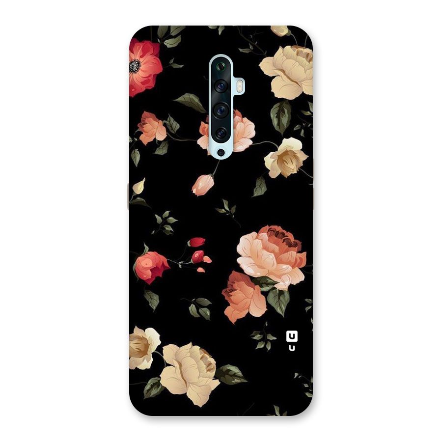 Black Artistic Floral Back Case for Oppo Reno2 F