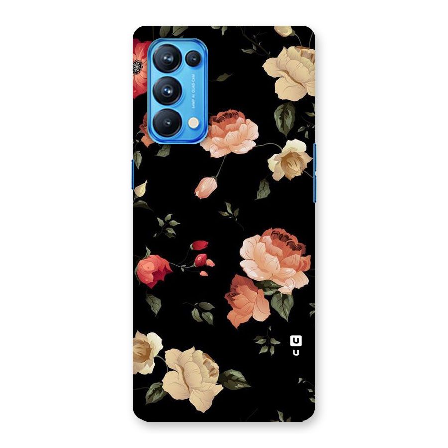 Black Artistic Floral Back Case for Oppo Reno5 Pro 5G