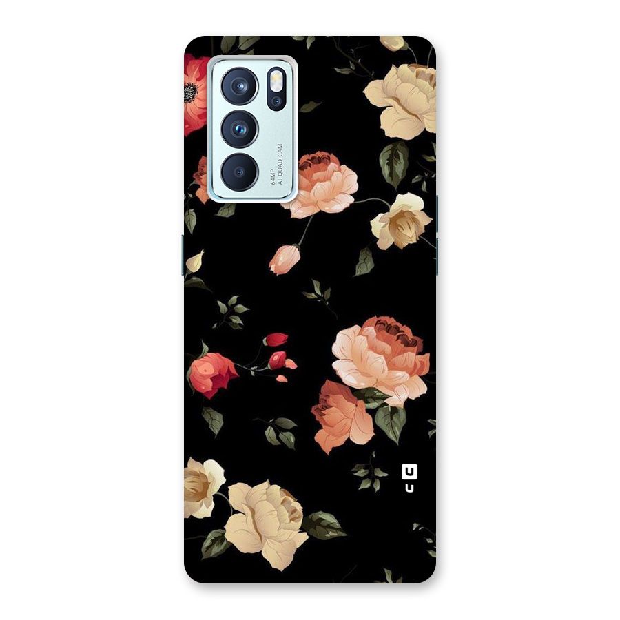 Black Artistic Floral Back Case for Oppo Reno6 Pro 5G