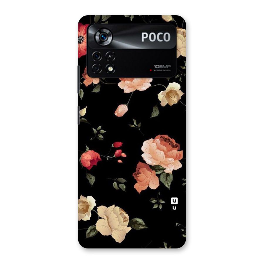 Black Artistic Floral Back Case for Poco X4 Pro 5G