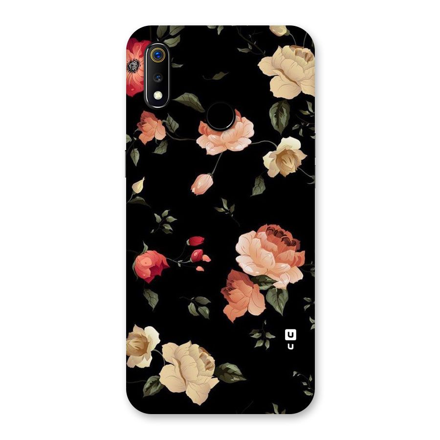 Black Artistic Floral Back Case for Realme 3