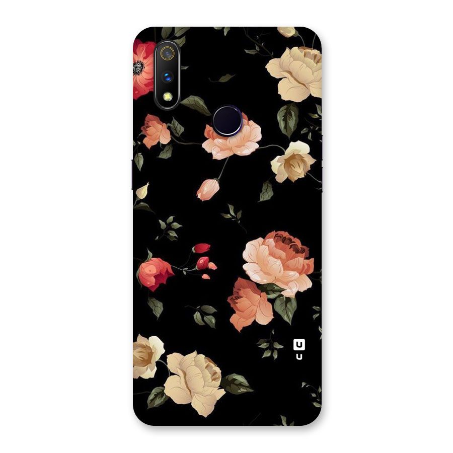 Black Artistic Floral Back Case for Realme 3 Pro