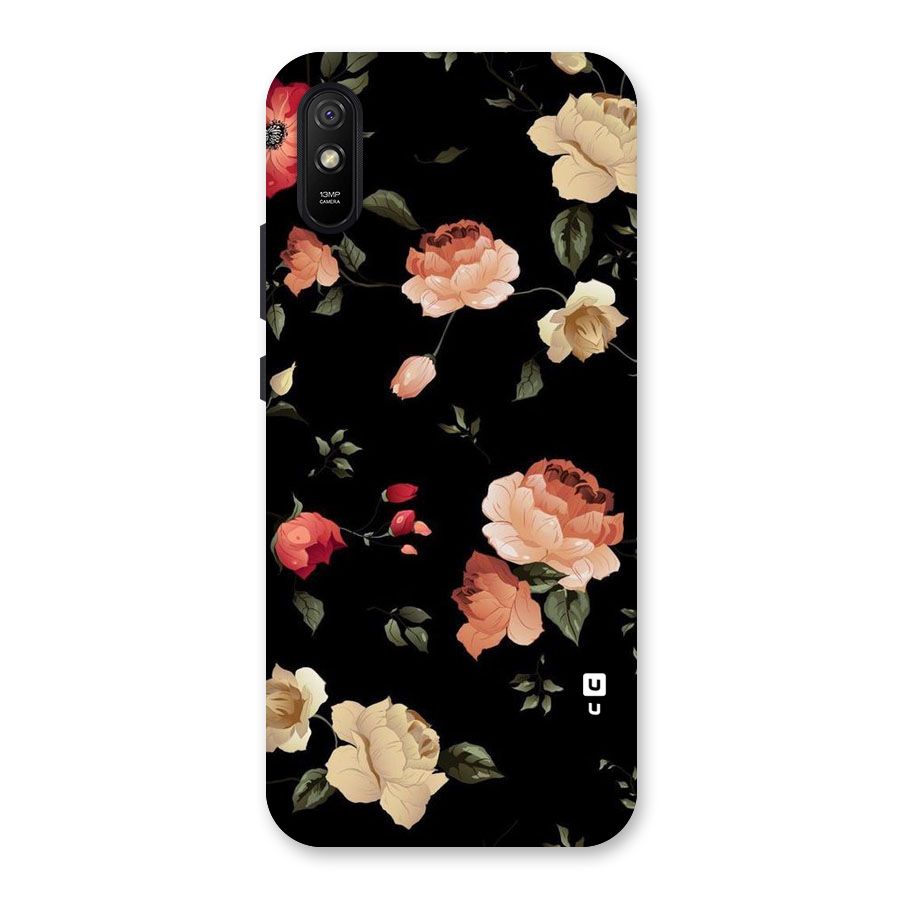 Black Artistic Floral Back Case for Redmi 9A