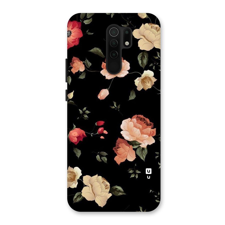 Black Artistic Floral Back Case for Redmi 9 Prime