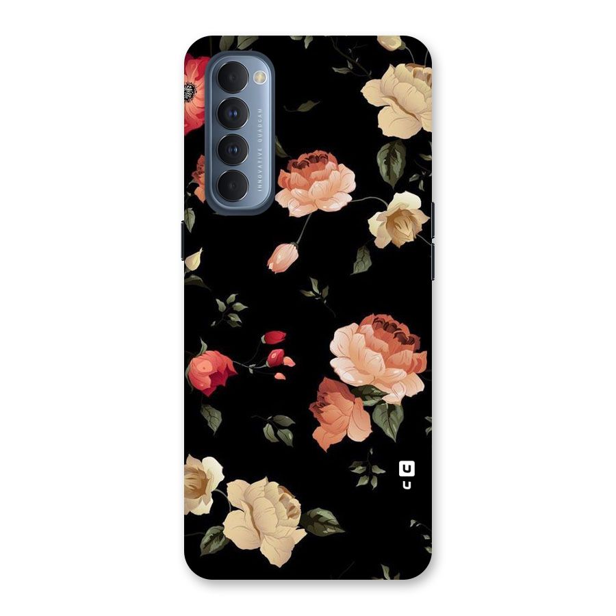 Black Artistic Floral Back Case for Reno4 Pro