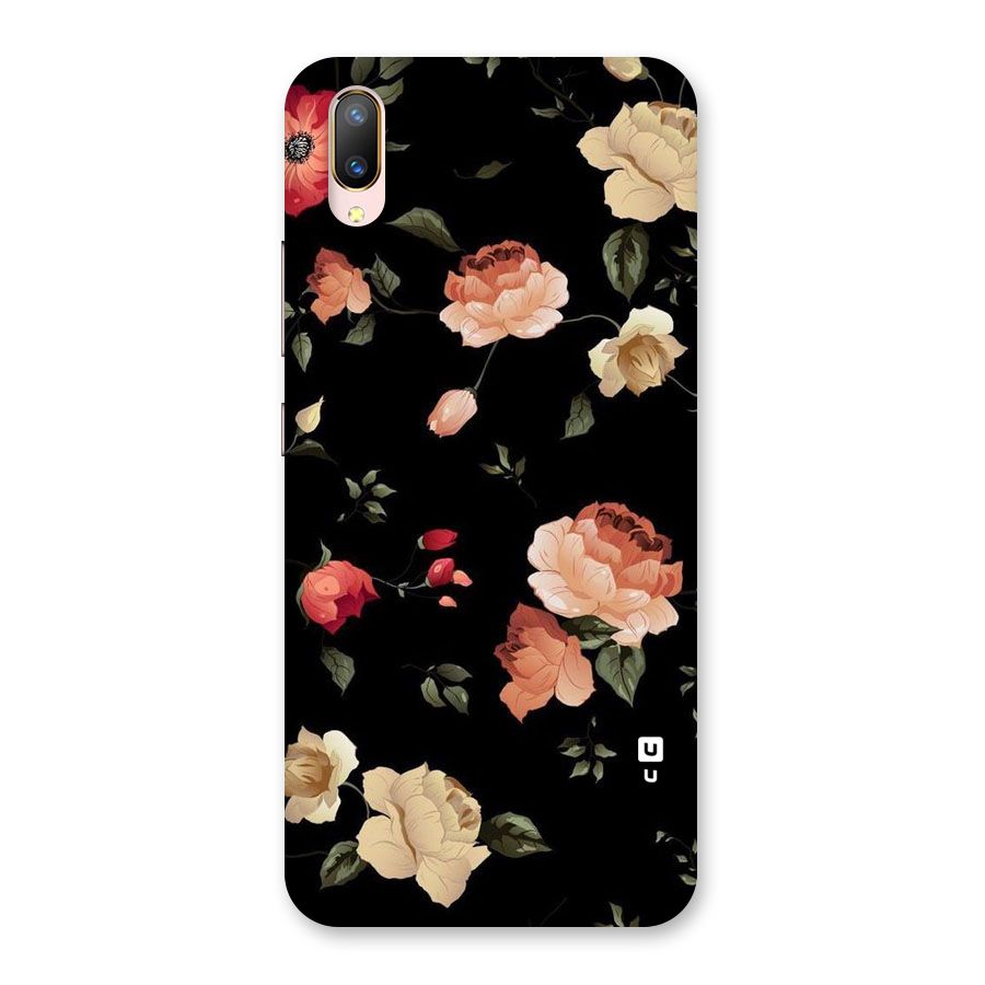 Black Artistic Floral Back Case for Vivo V11 Pro