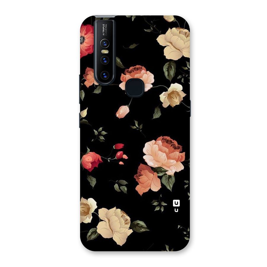 Black Artistic Floral Back Case for Vivo V15