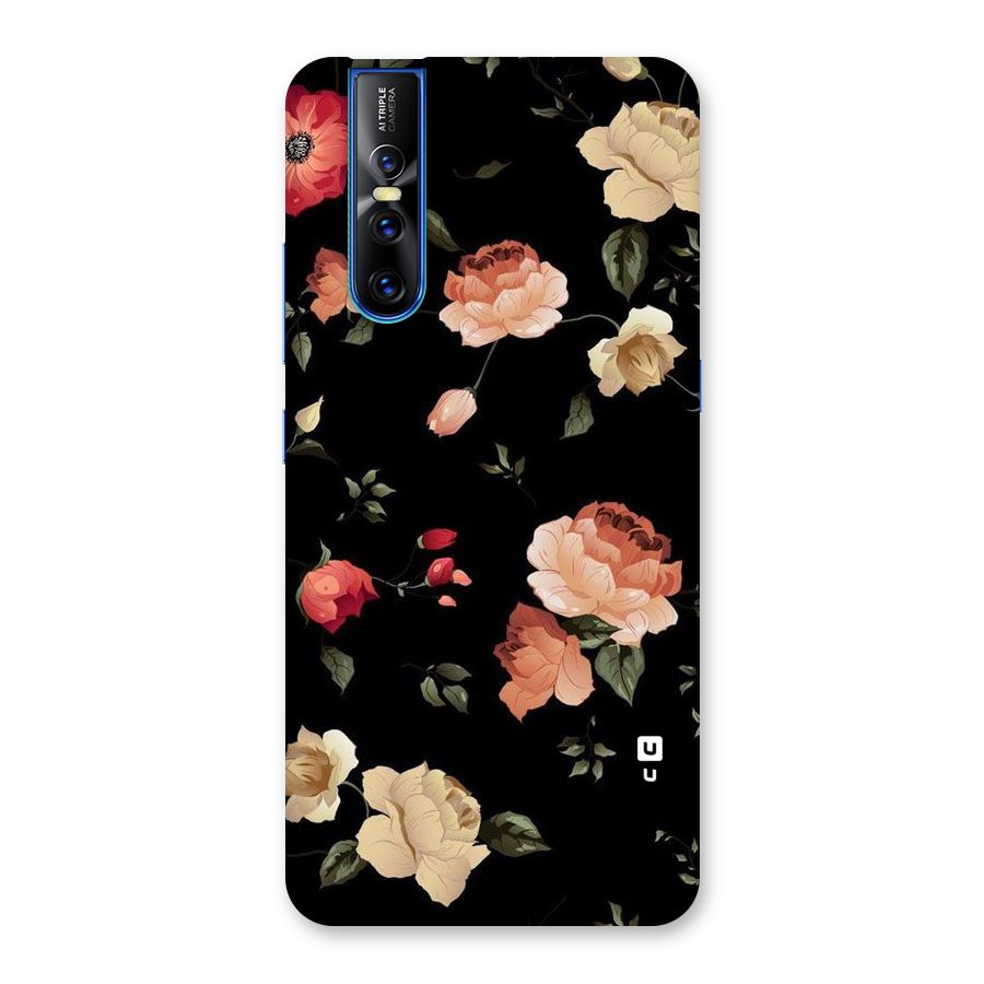 Black Artistic Floral Back Case for Vivo V15 Pro