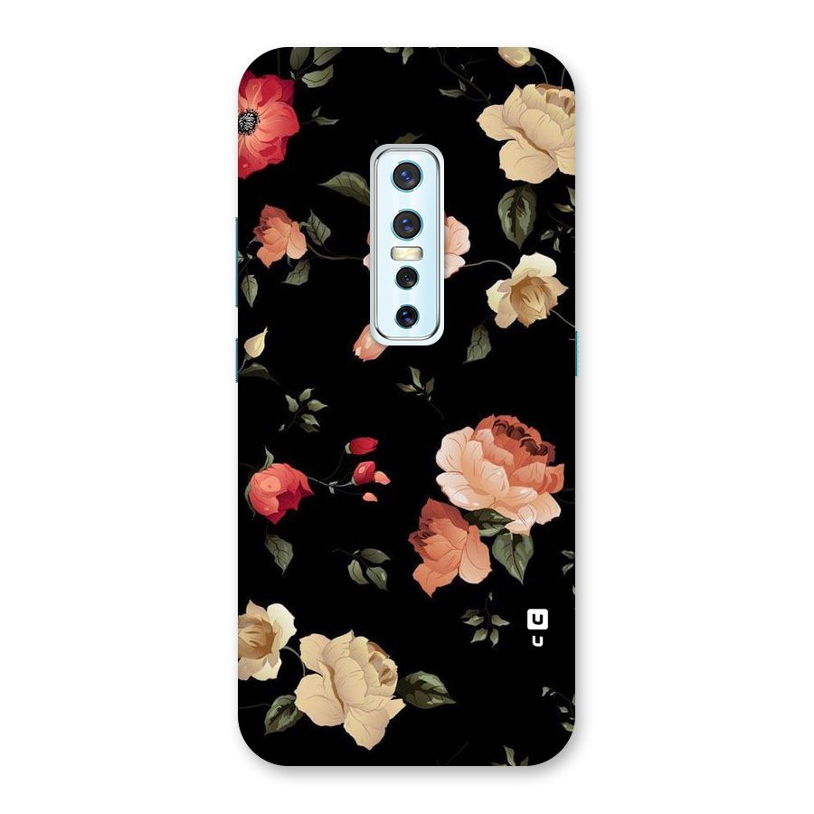 Black Artistic Floral Back Case for Vivo V17 Pro