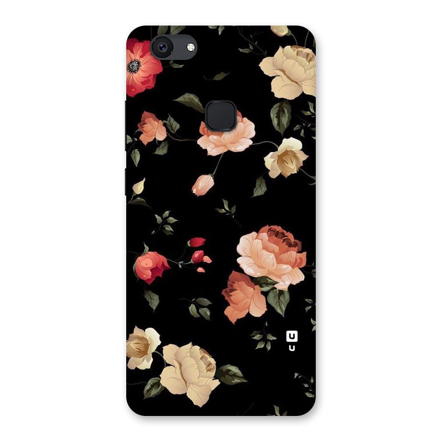 Black Artistic Floral Back Case for Vivo V7 Plus