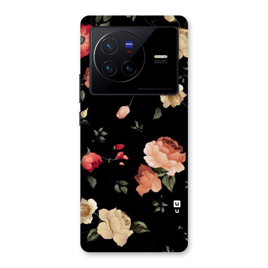 Black Artistic Floral Back Case for Vivo X80