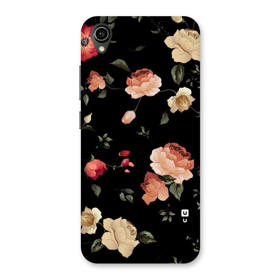 Black Artistic Floral Back Case for Vivo Y90