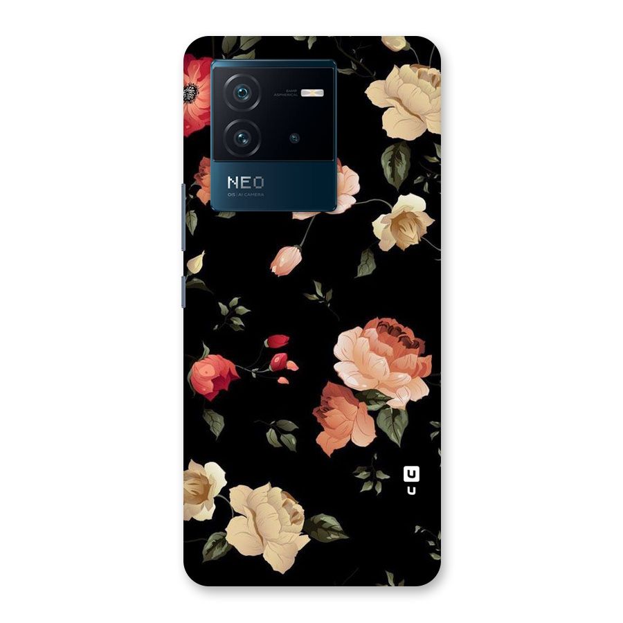 Black Artistic Floral Back Case for Vivo iQOO Neo 6 5G