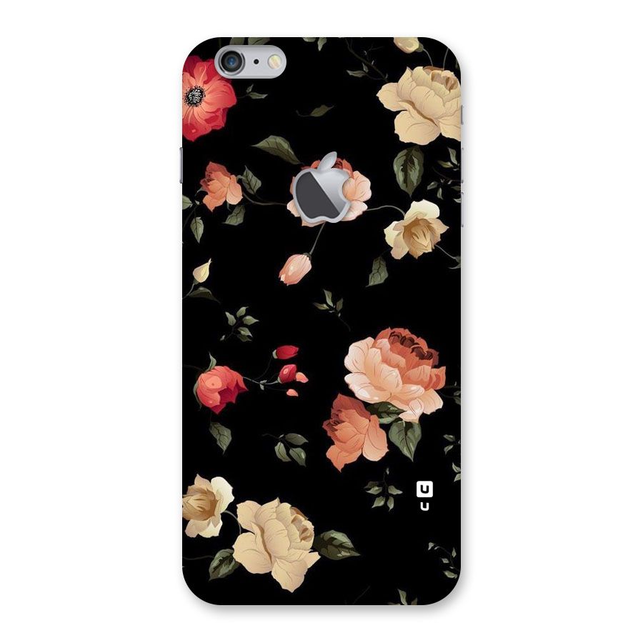 Black Artistic Floral Back Case for iPhone 6 Plus 6S Plus Logo Cut