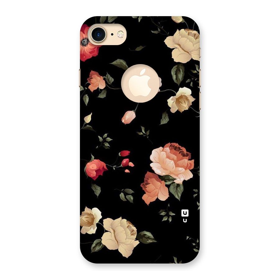 Black Artistic Floral Back Case for iPhone 7 Logo Cut