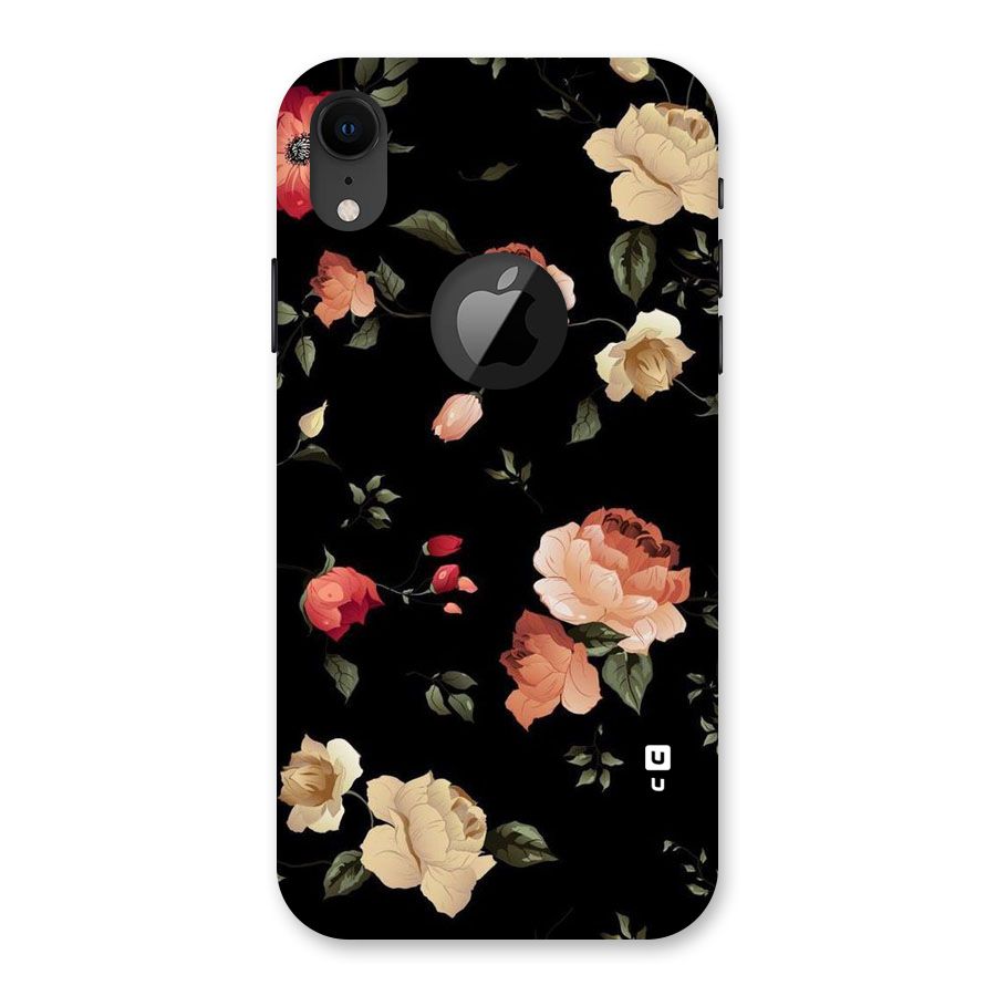 Black Artistic Floral Back Case for iPhone XR Logo Cut