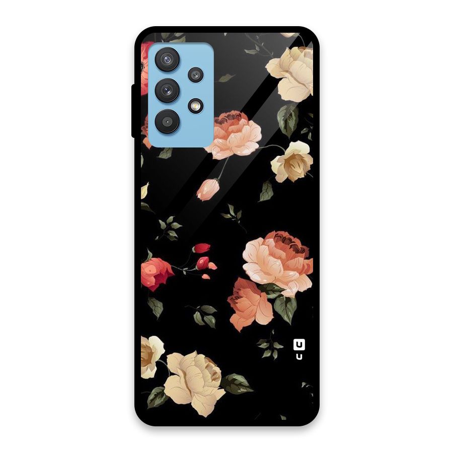 Black Artistic Floral Glass Back Case for Galaxy M32 5G