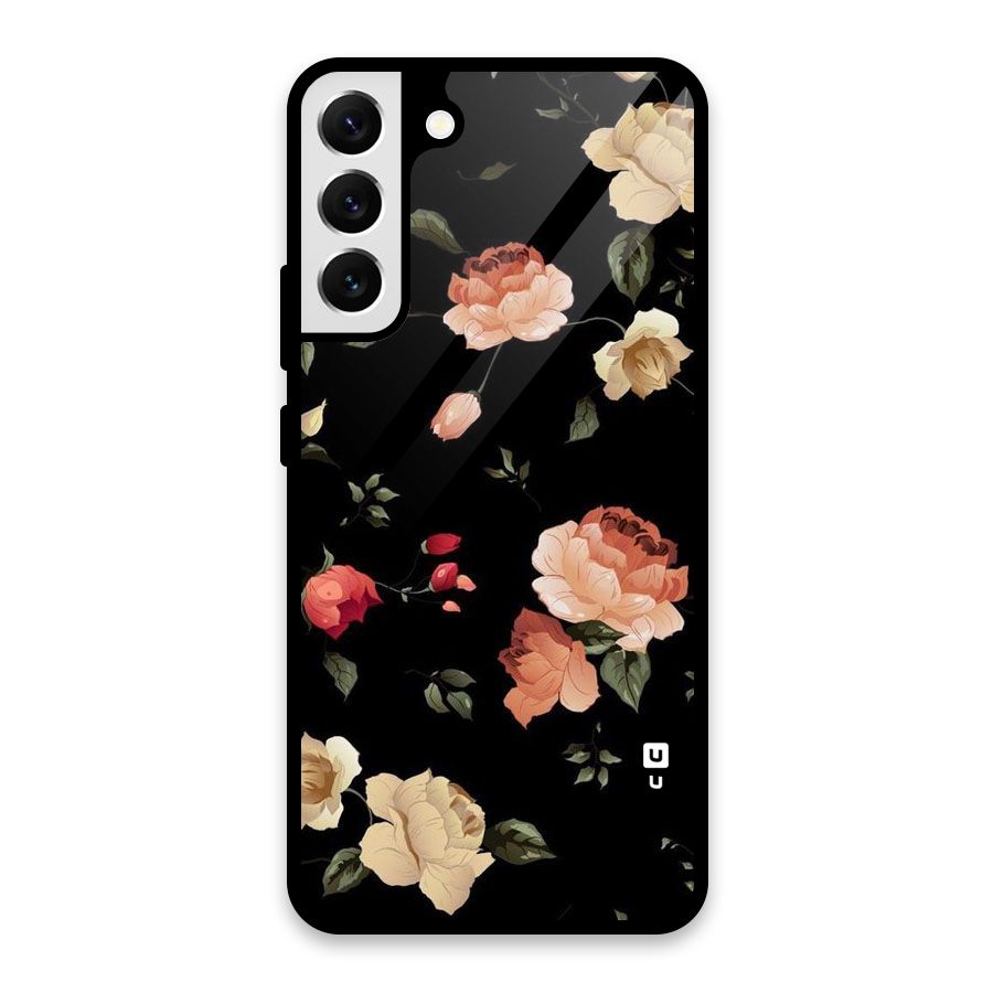 Black Artistic Floral Glass Back Case for Galaxy S22 Plus 5G