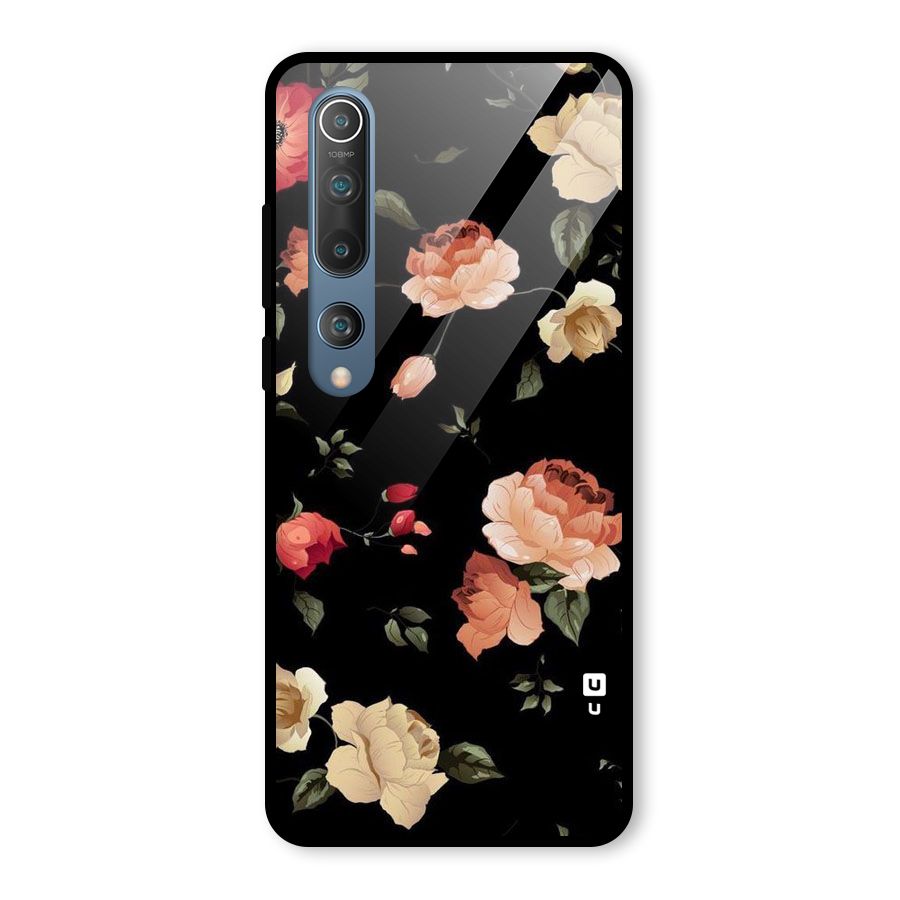 Black Artistic Floral Glass Back Case for Mi 10