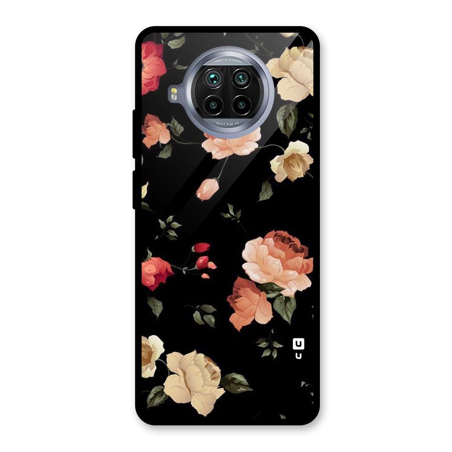 Black Artistic Floral Glass Back Case for Mi 10i