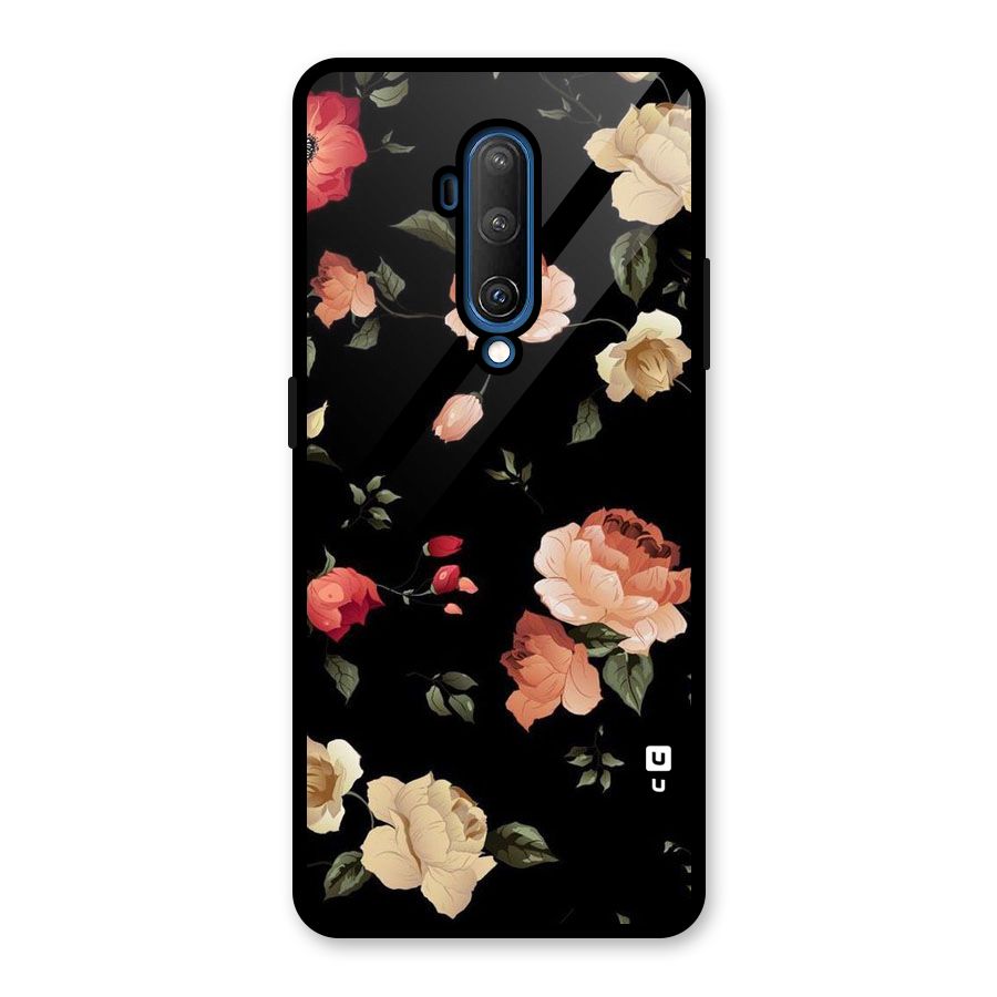 Black Artistic Floral Glass Back Case for OnePlus 7T Pro