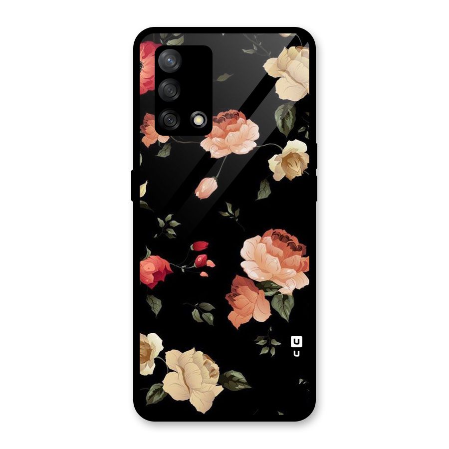 Black Artistic Floral Glass Back Case for Oppo F19