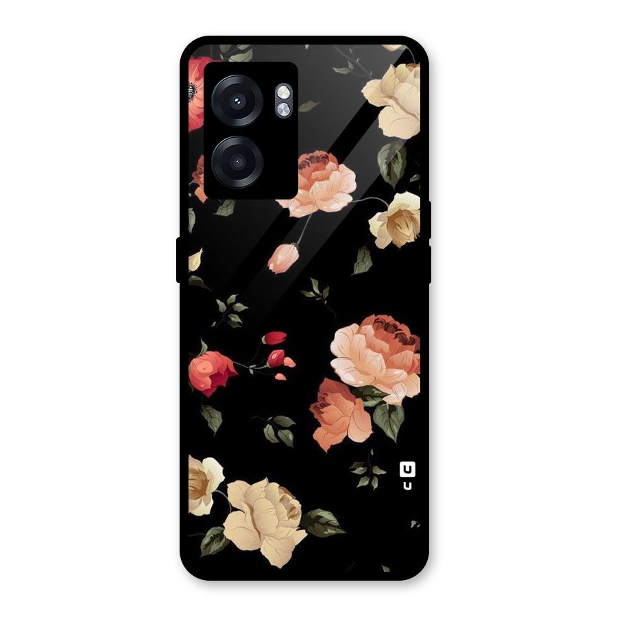 Black Artistic Floral Glass Back Case for Oppo K10 (5G)