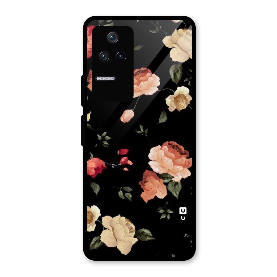 Black Artistic Floral Glass Back Case for Poco F4 5G