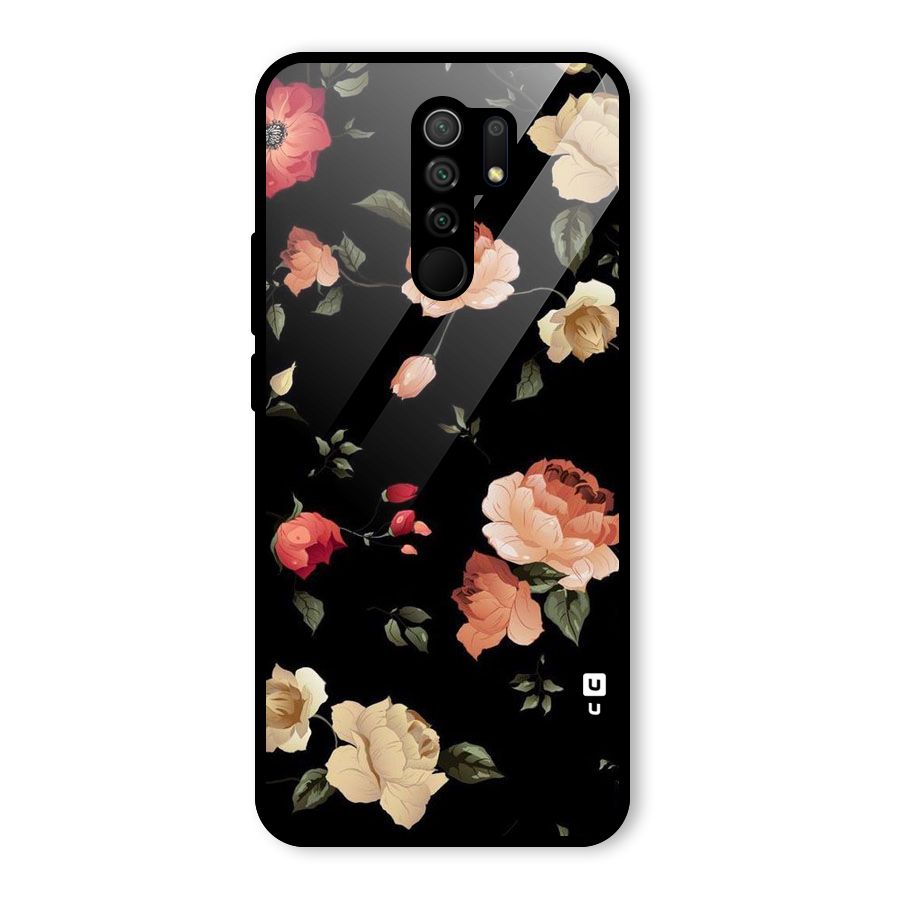 Black Artistic Floral Glass Back Case for Poco M2