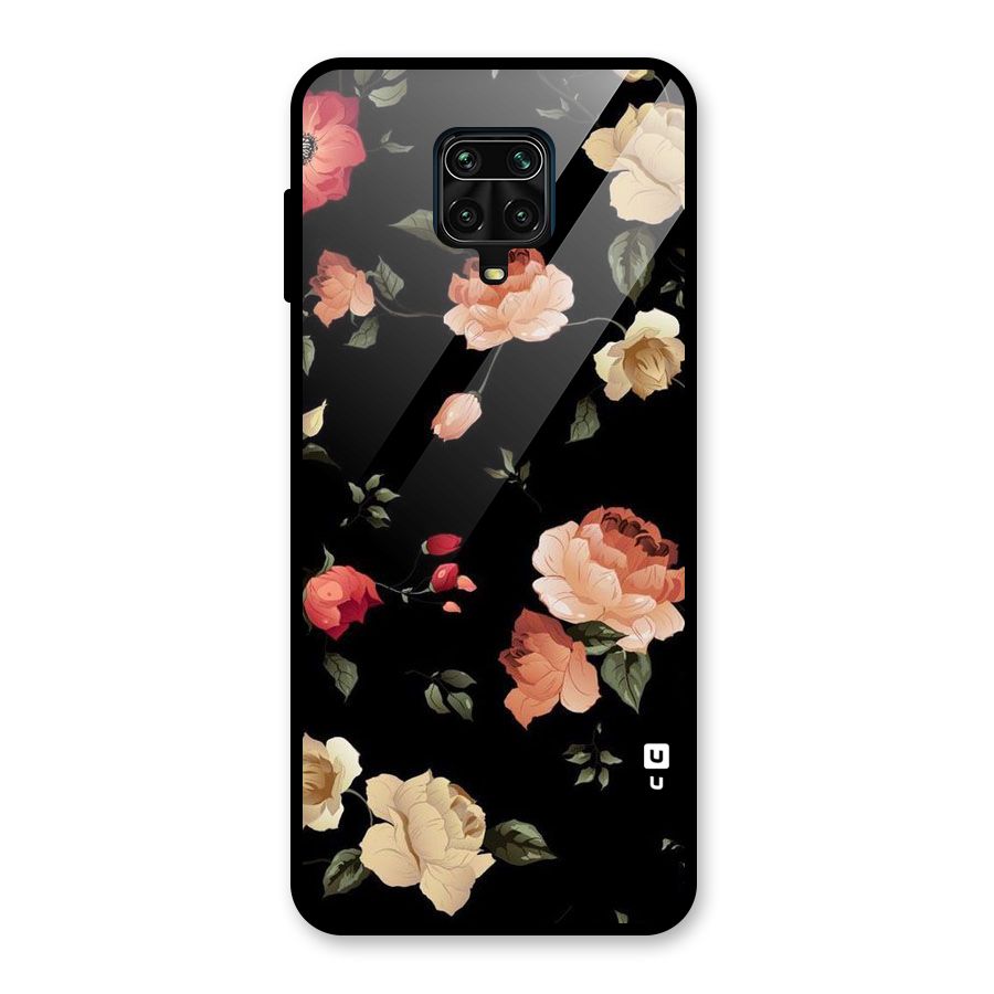 Black Artistic Floral Glass Back Case for Poco M2 Pro