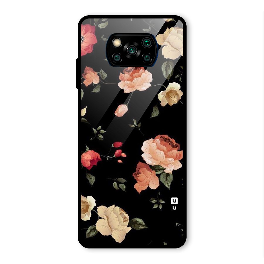 Black Artistic Floral Glass Back Case for Poco X3 Pro
