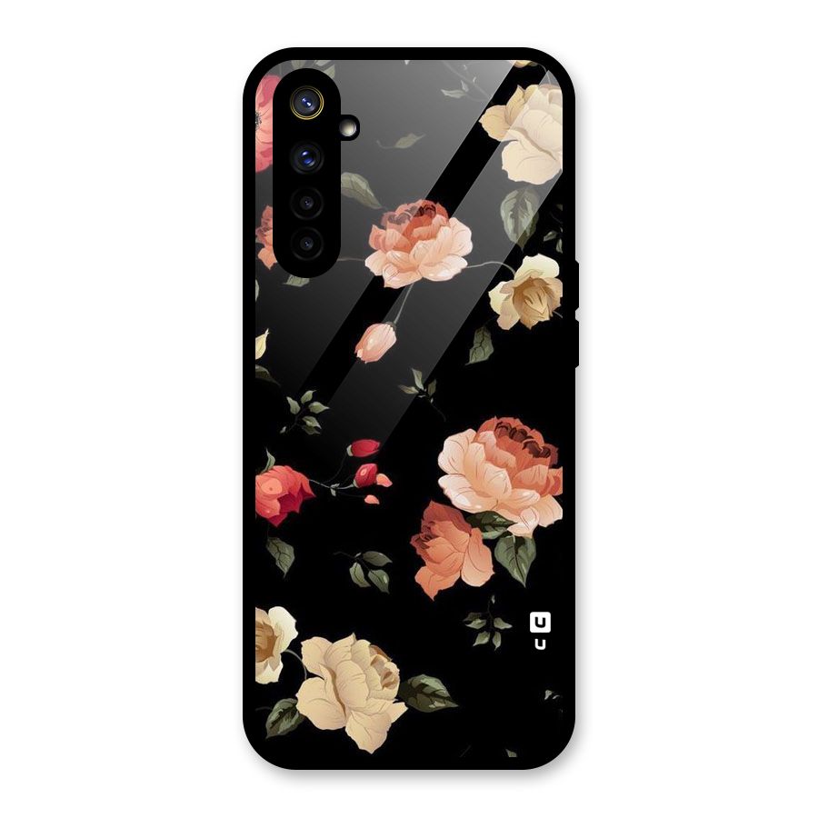 Black Artistic Floral Glass Back Case for Realme 6i